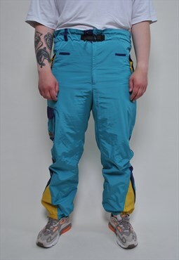 Vintage ski pants, blue ski suit winter sport trousers, 90's