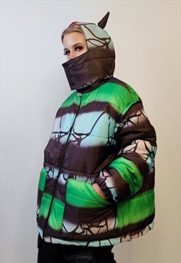 Reversible bomber jacket detachable sleeves puffer in green