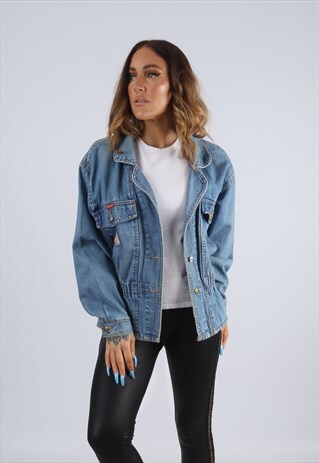 VINTAGE DENIM JACKET BOMBER RIFLE UK 8 XS (CJ2P)