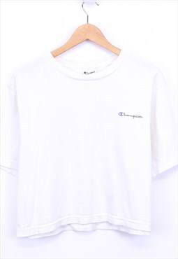 Vintage Champion T Shirt White Short Sleeve Crop With Logo