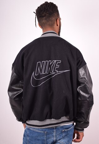 NIKE MENS VINTAGE BOMBER JACKET LARGE BLACK 90S
