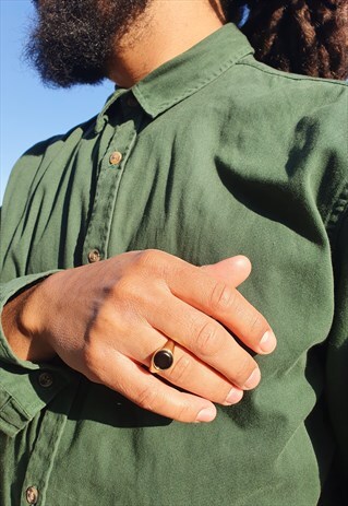 SIGNET ROUND OBSIDIAN & SILVER GOLD VERMEIL