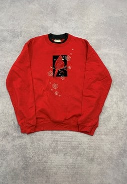Vintage Sweatshirt Embroidered Bird Patterned Jumper
