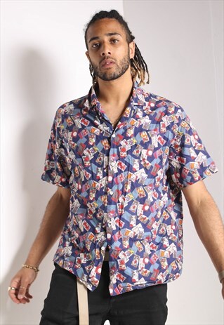 VINTAGE ABSTRACT CRAZY JAZZY PRINT SHIRT MULTI