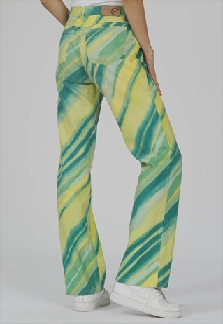 VINTAGE 90'S MID RISE GREEN/YELLOW JUST CAVALLI JEANS