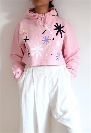 MAGIC STAR DUST CROPPED HOODED JUMPER IN BABY PINK