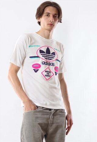 VINTAGE MENS ADIDAS ORIGINALS BIG LOGO SPELL OUT T SHIRT TEE
