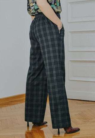 CHECKERED PANTS TROUSERS MOD SUPER HIGH WAIST BLUE TARTAN
