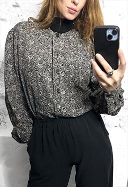 Earth Colors Floral Casual Grunge Blouse / Shirt