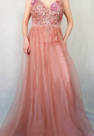 VINTAGE PALE PINK WEDDING GUEST DRESS, UK18