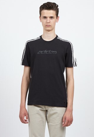 90S VINTAGE BLACK ADIDAS LOGO CREW NECK T-SHIRT