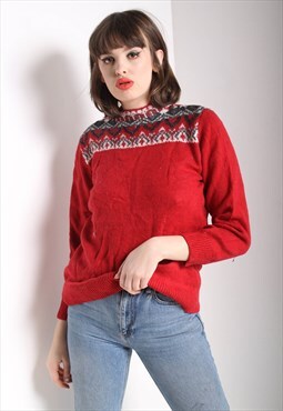 Vintage Jazzy Abstract Crazy Knit Jumper Red