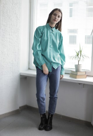 VINTAGE 80'S EMERALD GREEN STRIPED LONG SLEEVE SHIRT