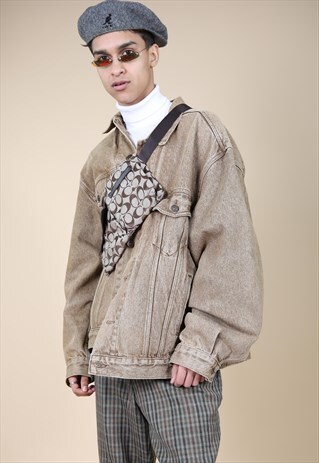 SICK VINTAGE BEIGE STONE WASH DENIM TRUCKER JACKET