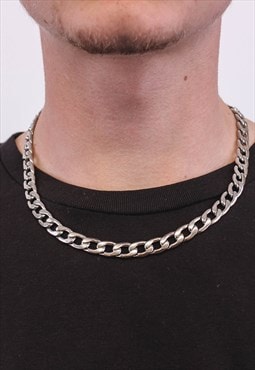 925 Sterling Silver Curb Chain Necklace - 9mm, 55cm Length