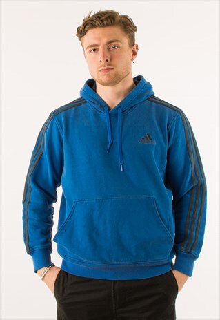 VINTAGE 90S BLUE ADIDAS PULLOVER HOODIES LARGE