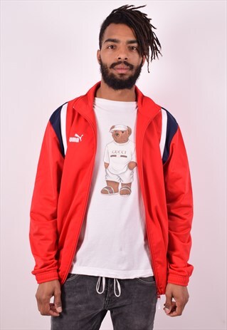 PUMA MENS VINTAGE TRACKSUIT TOP JACKET LARGE RED 90S