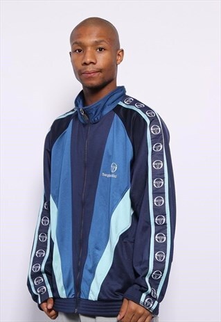 VINTAGE SERGIO TACCHINI TAPE LOGO TRACK JACKET BLUE
