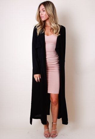 CHIFFON WATERFALL DUSTER JACKET - BLACK