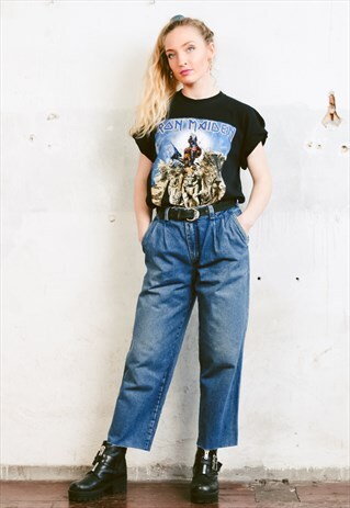 VINTAGE 90S MEDIUM WASH WIDE LEG ANKLE JEANS