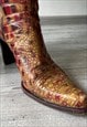 VINTAGE Y2K CROCODILE PATTERN LEATHER POINTED COWBOY BOOTS