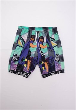 Vintage 80s Colorful Graphic Print With Pockets Men Shorts