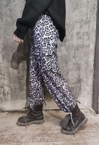 LEOPARD PRINT JOGGERS SLIM FIT CUFFED ANIMAL OVERALLS BLACK