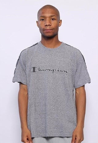 VINTAGE CHAMPION TAPE LOGO SPELLOUT T-SHIRT GREY