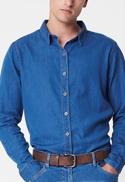 54 Floral Denim Over Buttoned Shirt Jacket - Blue 