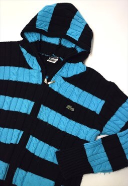 Vintage 90s Lacoste Blue and Navy Striped Knit Cardigan