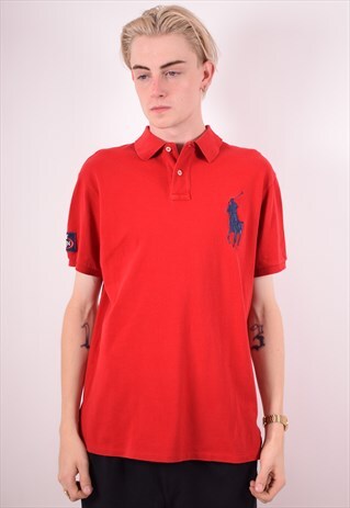 POLO RALPH LAUREN MENS VINTAGE POLO SHIRT LARGE RED 90S