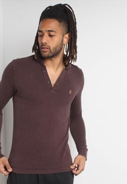 Vintage All Saints Long Sleeve Polo Shirt Brown