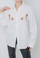 VINTAGE 80S NOVELTY EMBROIDERED CLASSIC SHIRT IN WHITE