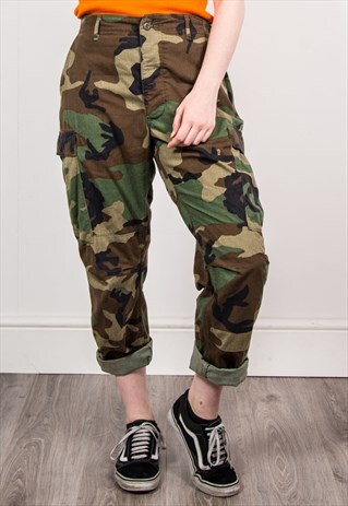 90'S VINTAGE CAMOUFLAGE PATTERN CARGO ARMY PANTS TROUSERS