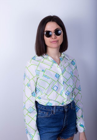 VINTAGE WHITE PATTERN SHIRT - FESTIVAL PICKS