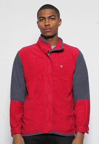 VINTAGE DIADORA VELOUR TRACK TOP JACKET RED