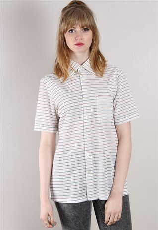 VINTAGE 80S WHITE STRIPE SHORT SLEEVE SHIRT