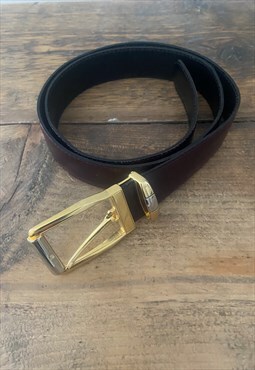 Vintage Ladies 70's Burgundy Leather Belt Gold Buckle