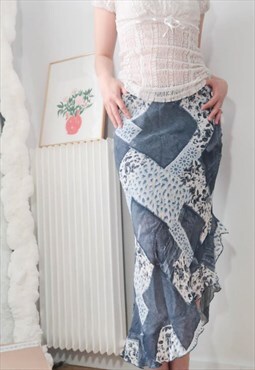 Vintage Boho Asymetrical Maxi Skirt 