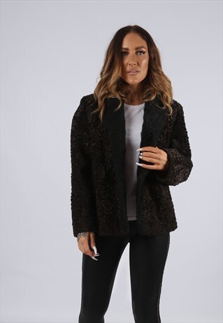 VINTAGE FAUX FUR COAT JACKET SHORT UK 16 XL (CJ3M)