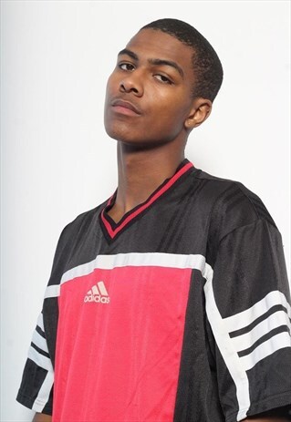 VINTAGE ADIDAS LOGO SPORTS T-SHIRT RED BLACK