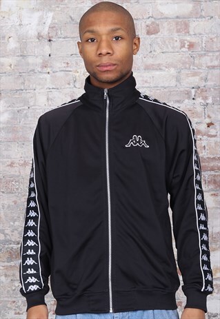 VINTAGE KAPPA TAPE LOGO TRACK JACKET BLACK