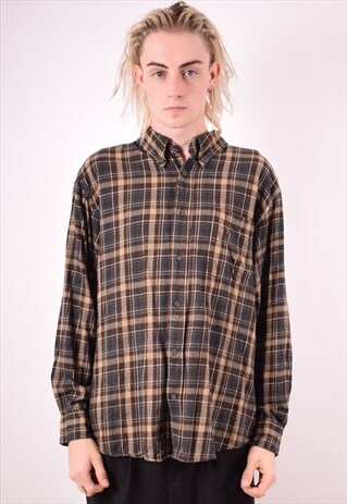 MENS VINTAGE FLANNEL SHIRT XL BROWN CHECK 90S