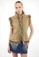 VINTAGE Y2K GILET IN KHAKI WITH SHAGGY FAUX FUR