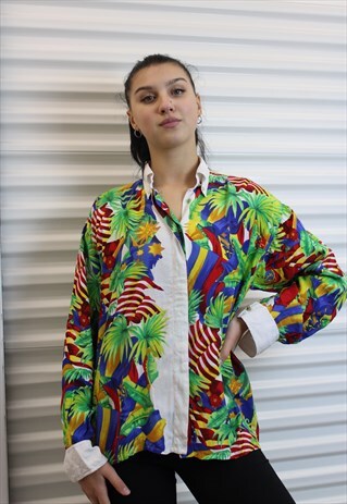 VERSACE SILK SHIRT JUNGLE RAINFOREST ALLOVER