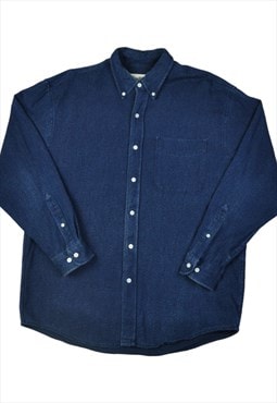 Vintage Eddie Bauer Corduroy Shirt Long Sleeve Navy Medium