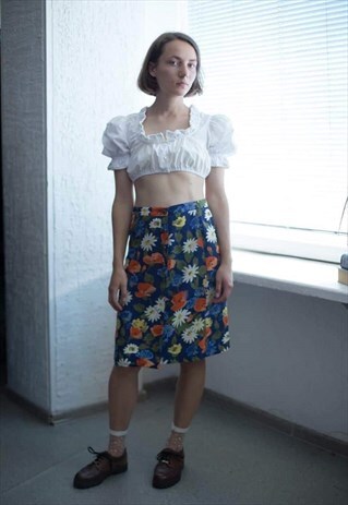 VINTAGE 80'S FLOWER PATTERNED A-LINE MIDI SKIRT