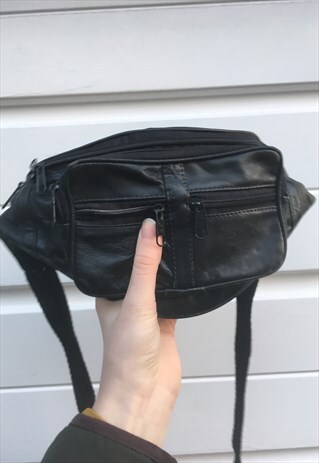 UNISEX VINTAGE BLACK LEATHER FESTIVAL BOHO BUMBAG HAND BAG
