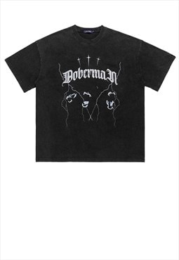 Doberman print t-shirt grunge tee retro Pinscher top black