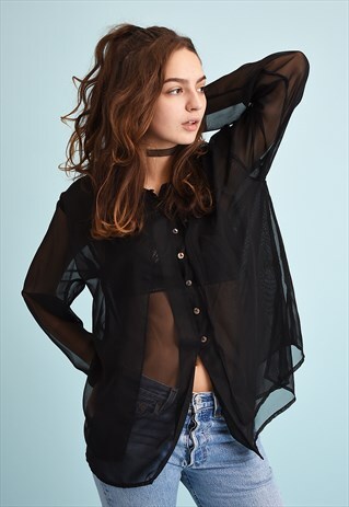90'S RETRO Y2K GRUNGE SHEER LOOSE FITTED MOMS BLOUSE TOP